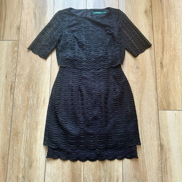 Lauren by Ralph Lauren Black Tiered Eyelet Lace Lined Dress - Picture 2 of 5